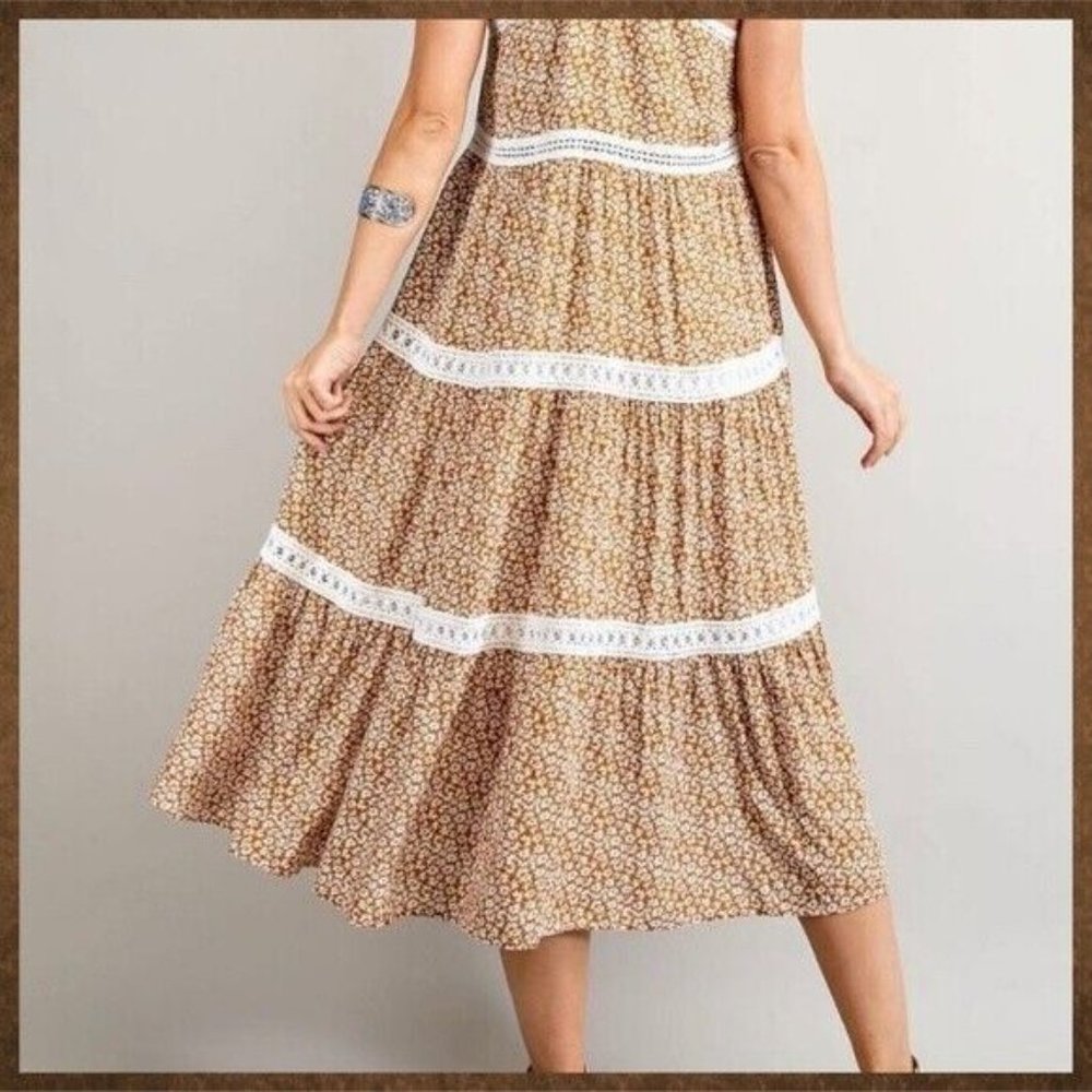 EASEL Racerback Floral Print Lace Trim Tiers Midi - Maxi Ruffled Hem - Picture 14 of 16